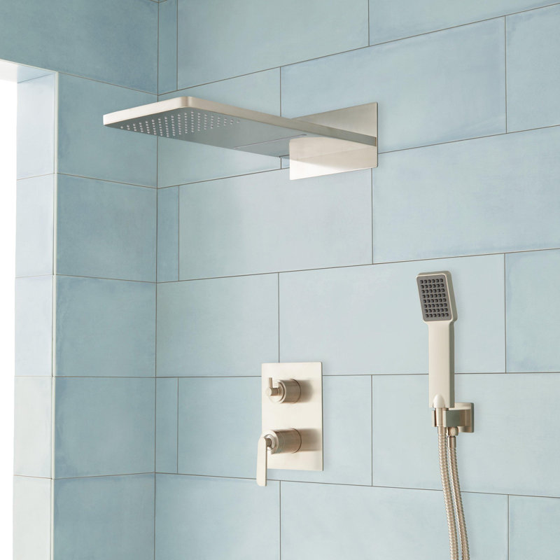Calhoun Shower System with Rainfall Shower Head and Hand Shower, Brushed Nickel