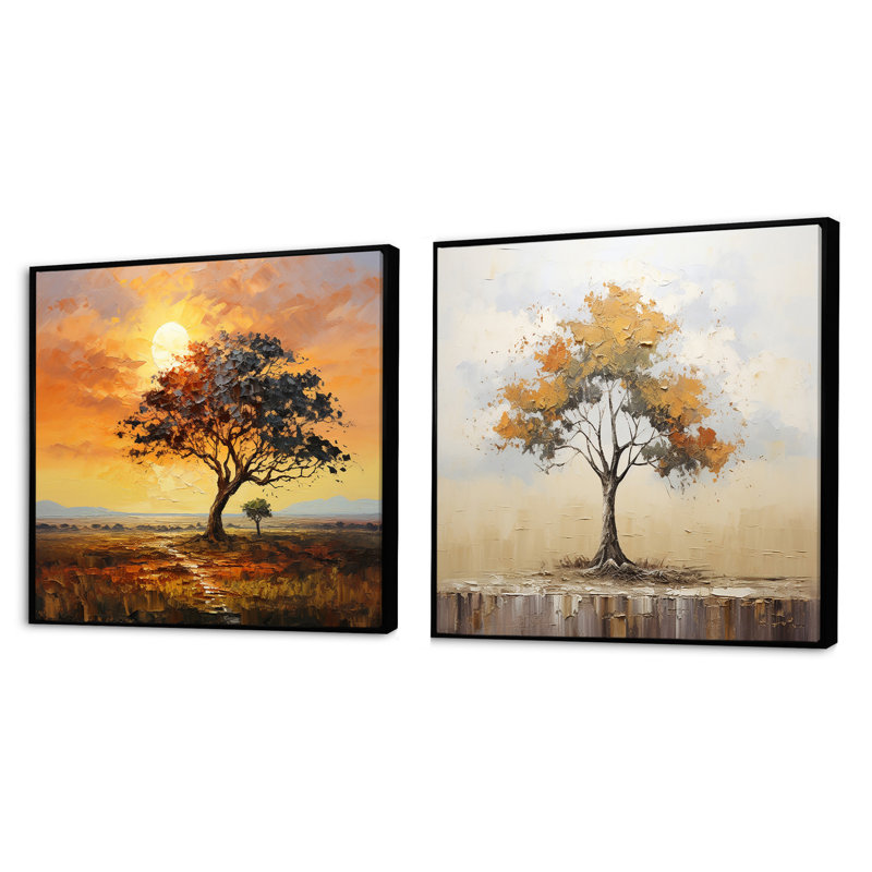 Baobab The Guardians - ensemble de 2 collages floraux carrés, Cadre flottant noir, H 16 po x l 33 po