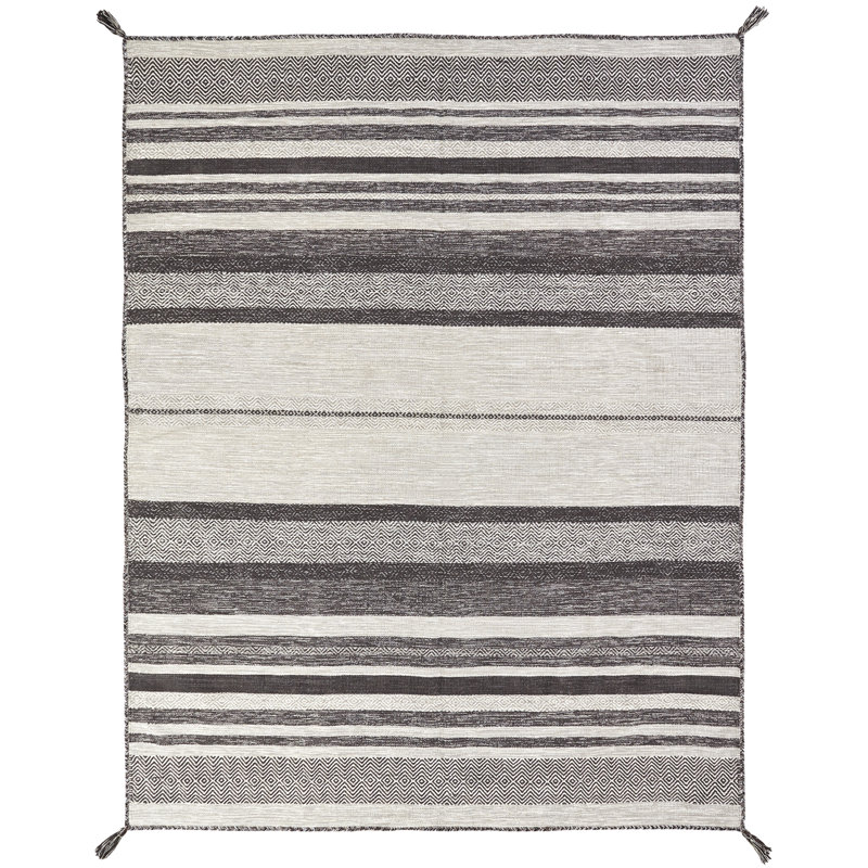 Canyon Cotton Striped Area Rug in Gray/Brown, Rectangle 7'6" x 9'6"