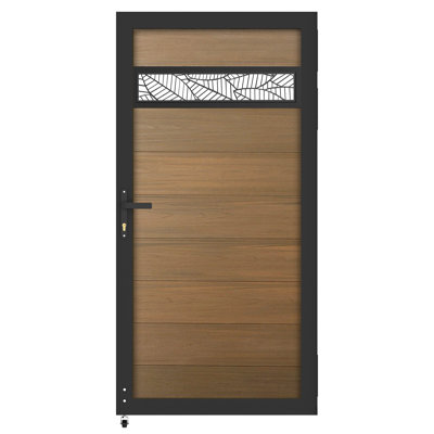 6Ft H*3Ft W Decorative Privacy Fence Gate With Metal Frame And Knob Kits, Wood Plastic Composite Gate - Not Including Posts