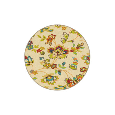 Floral Embroidered Woven Base and Washable Area Rug