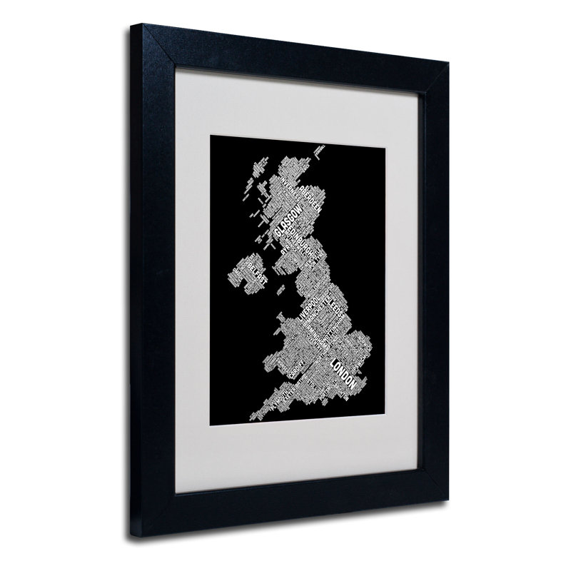 "united kingdom viii" par michael tompsett, art textuel encadré, H 14 po x l 11 po x P 0,5 po, Noir