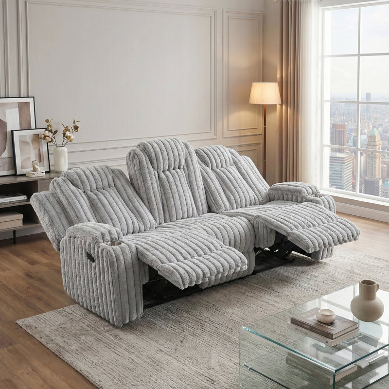 Canapé inclinable double gris clair avec porte-gobelets en velours côtelé de qualité supérieure Ultra Comfort, Gris clair
