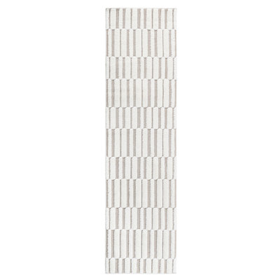 Modern Geometric Beige/Cream Indoor Runner Rug 2'2''X8' Soft, Breathable And Odor - Bohemian Power Loomed Non Shedding Pet