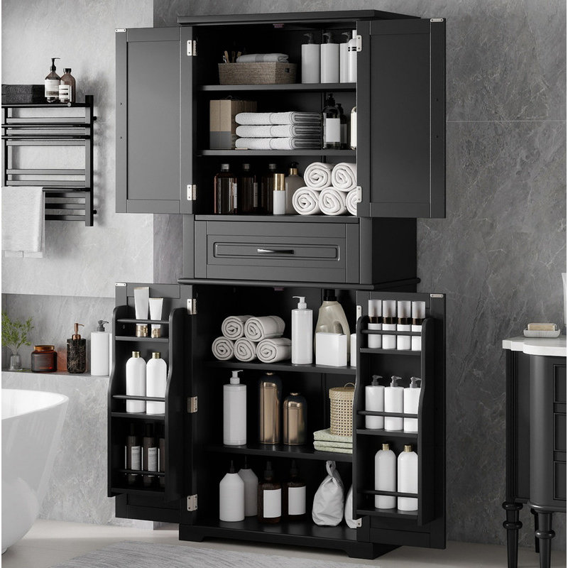 Bathroom Storage Cabinet with Multi-Functional Storage Space, Drawer with Slide Rails, Adjustable Shelf, Black