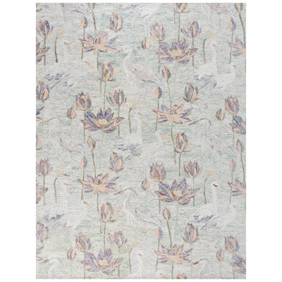 Tapis à motif floral en laine / coton touffeté Bovia vert / ivoire / jaune