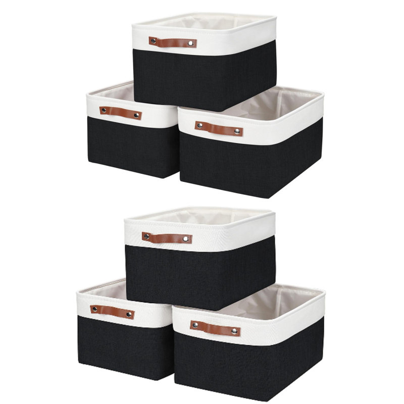 6Pack Closet Organizer Bins ,Storage Bins for Shelves, Foldable Closet Storage Boxes Baskets with Leather Handles for Organizing Clothes, Sheets, Jeans, Toys, Books