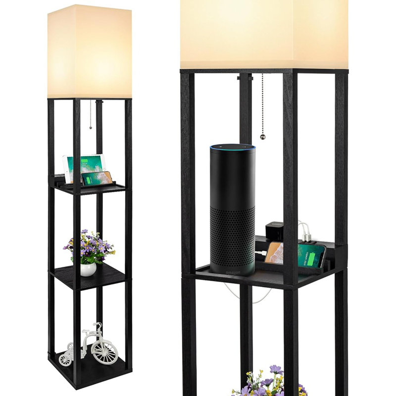 Shine Hai 3-in-1 Shelf Floor Lamp With 1 Usb&type C&1 Ac Outlet, 3-tiered Led Shelf Lamp, Shelf & Storage Floor Lamp Combination Modern Standing Light