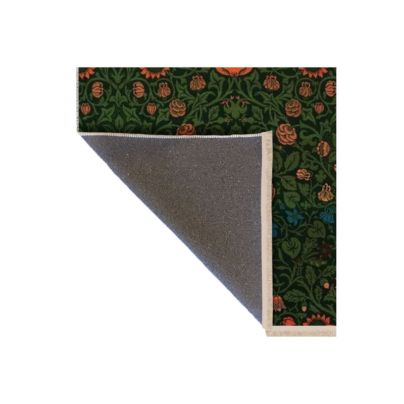 Tapis lavable à la machine à motif floral orange foncé et lierre vert foncé, Tapis de couloir 2 pi 6 po x 6 pi 7 po inclus