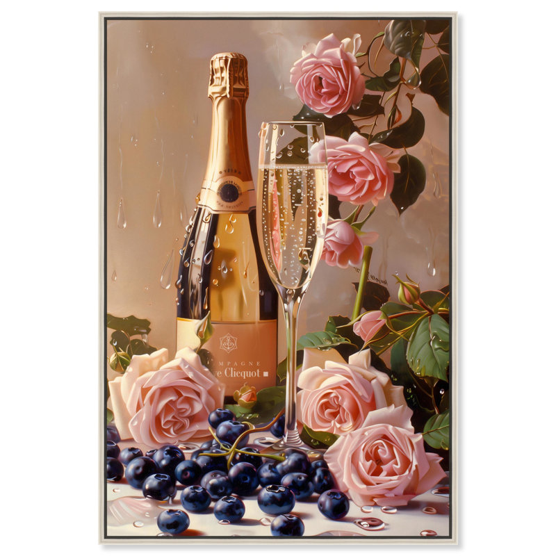 Berries and Champagne Light Illustration de mode sur toile par Art Remedy, H 55 po x l 37 po, Argent argent