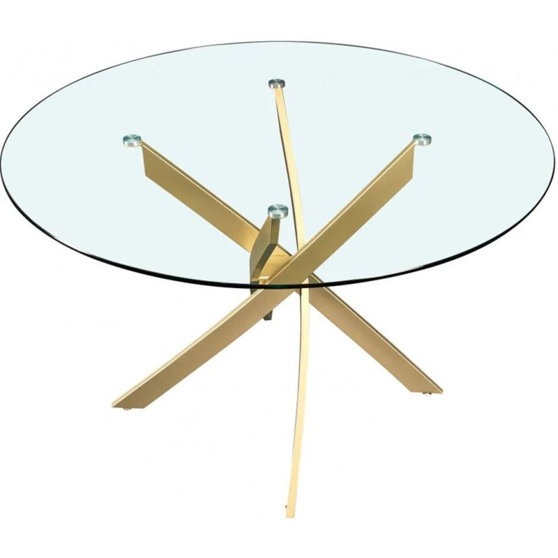 Leon Glass Dining Table, 29.5"H x 36"L x 36"W, Gold