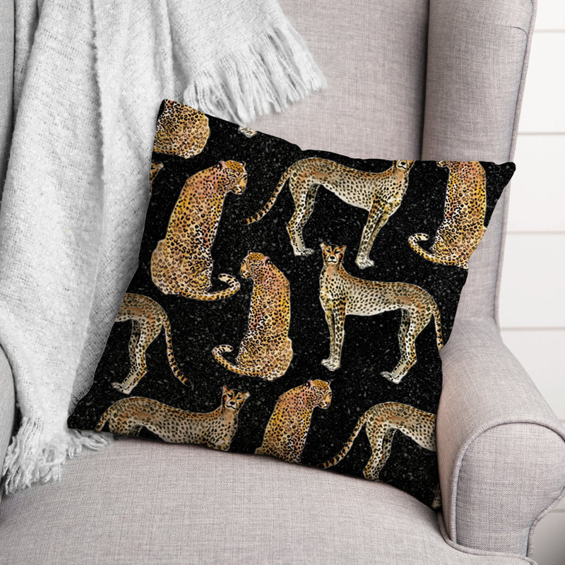 18" Black and Leopard Print Reversible Throw Pillow