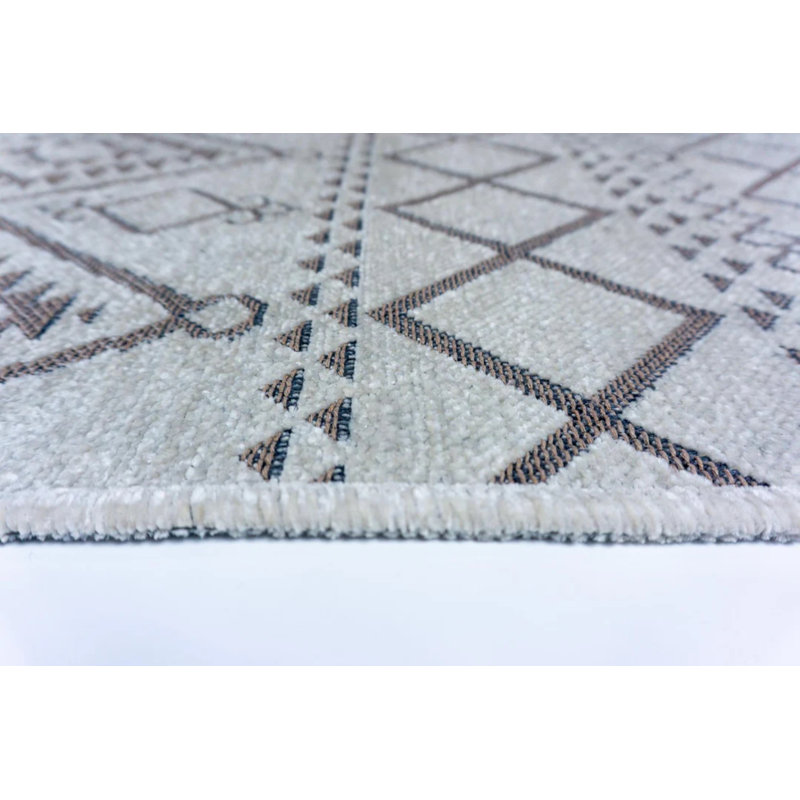 Thetford Cream Machine Washable Non-Slip Base Durable Decorative Kilim Carpet, Round 4'