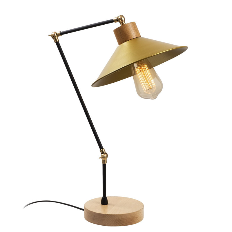 Modern Gold Table Lamp, Iron Body with Hornbeam Base, 9.4 in Diameter x 20.5 in Height | E27 Socket, Max 40W | 78.7 in Cable | Elegant Novelty Design for Living Room, Bedroom & Office Décor, IP20 Rated