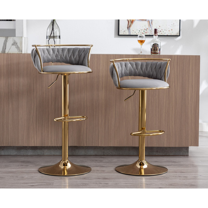 Cvetil Swivel Upholstered Adjustable Height Counter Stool with Metal Frame, Gray, 2