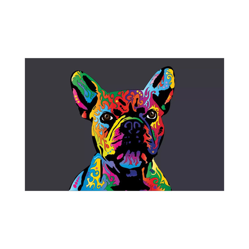 Rainbow French Bulldog On Grey by Michael Tompsett - Wrapped Canvas Print, Wrapped Canvas, 20.32 cm H x 30.48 cm W