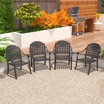 Ensemble de 4 chaises de salle à manger empilables pour patio avec accoudoirs et coussins bleus