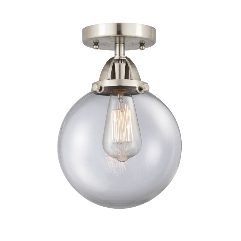 Flush Mount, 11.25" H x 8" W x 8" D, Clear, Brushed Satin Nickel