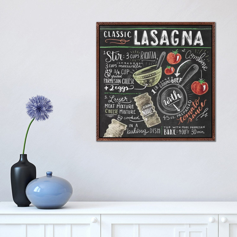 Lasagna Recipe - Print on Canvas, Classic Brown Wood Floater Framed, 45.72cm H x 45.72cm W x 3.81cm D