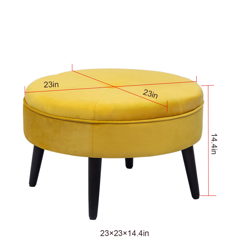 Kean Velvet Ottoman, Yellow Microfiber/Microsuede, Black