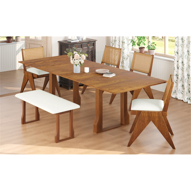 Ensemble de table de salle à manger extensible 6 pièces 82,7 pouces Modern, Noyer, Blanc/noyer