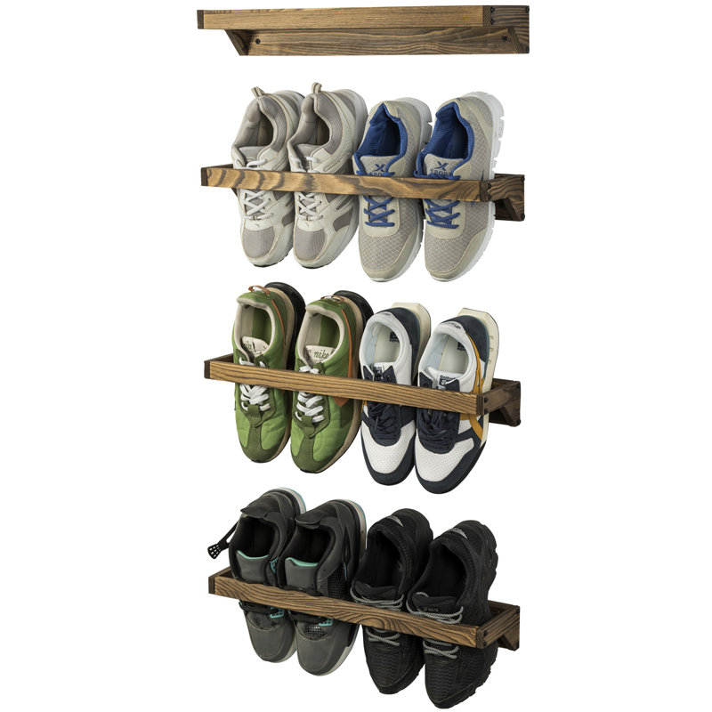 Rangement mural pour chaussures en bois brûlé, Bois brun, H 2,8 po x l 20,1 po x P 4,9 po