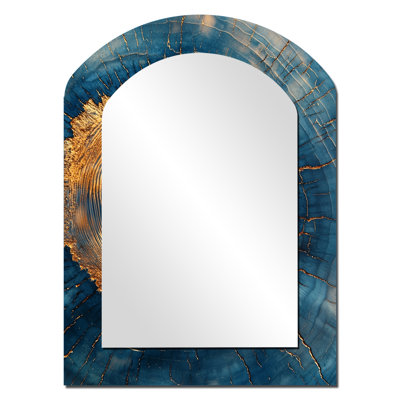 Miroir asymétrique doré, bois doré et bois turquoise, rêverie