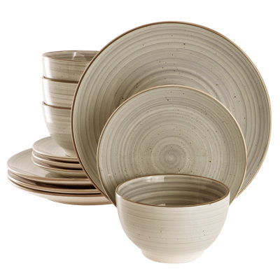 Gibson Home 12 Piece Stoneware Dinnerware Set in Beige