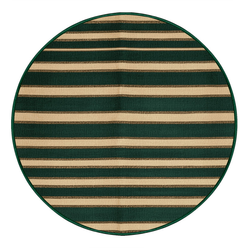 Washable Pine Cream Striped Area Rug, Round 3'