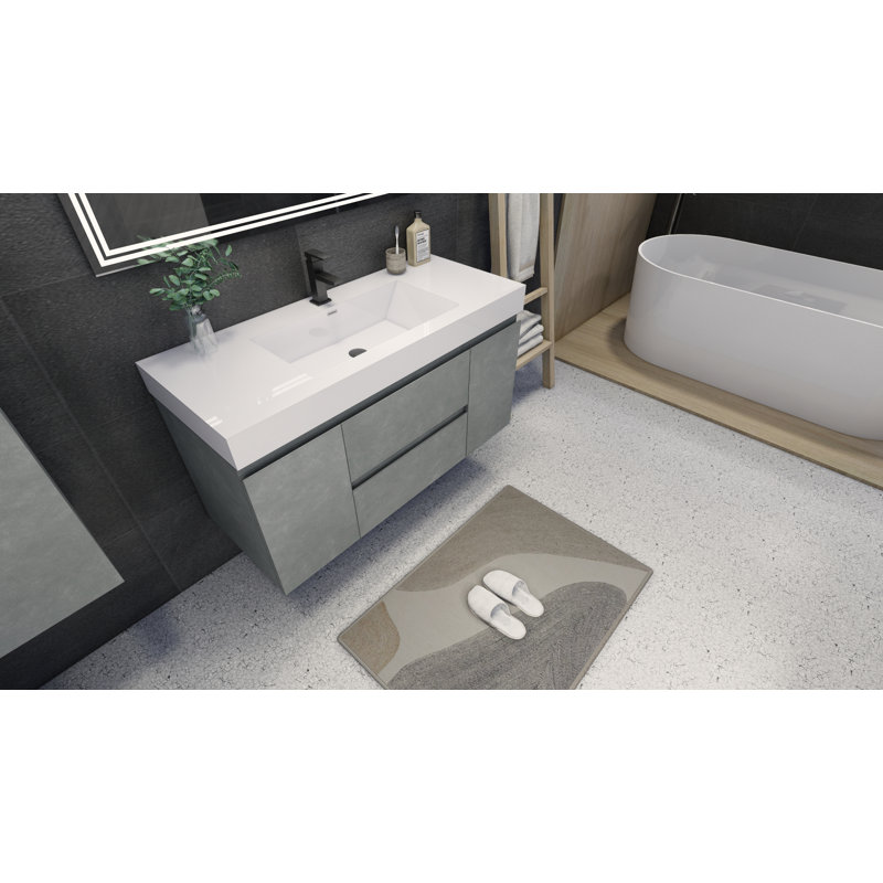 Ensemble de meuble-lavabo mural simple 48 po Carol-Ann, Gris ciment