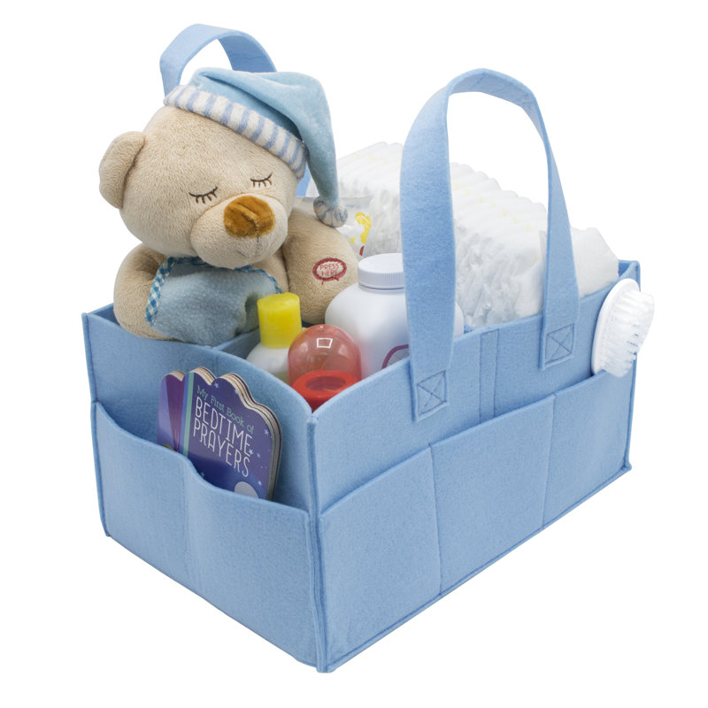 Boîte à jouets pliable en feutre pour chambre de bébé, Bleu