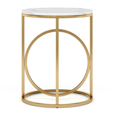 20” Round End Table, Modern Marble Side Table With Gold Metal Frame, And Gold Accent Table, 26-Inch Tall Narrow Nightstand