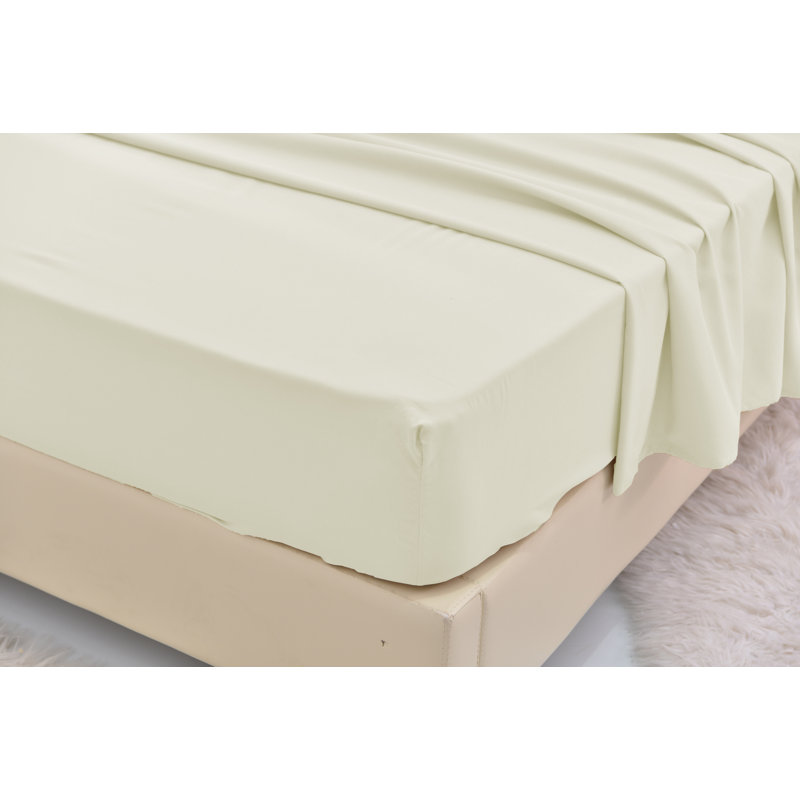 Ensemble de literie en rayonne de bambou, Ivoire, Ensemble de draps pour lit simple TG + un drap-hou