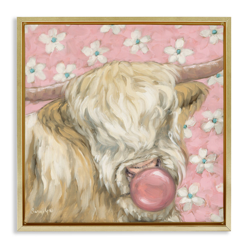 Cadre flottant Bubblegum Cutie, Cadre flottant métallique doré, H 18 po x l 18 po