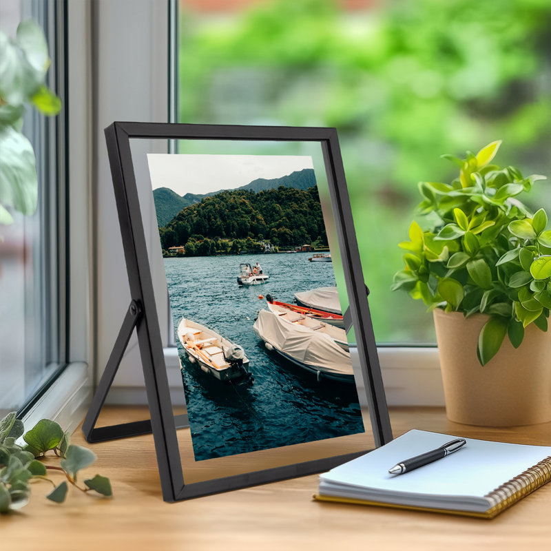 Floating Metal Frame with Real Glass, 6" x 8", Black