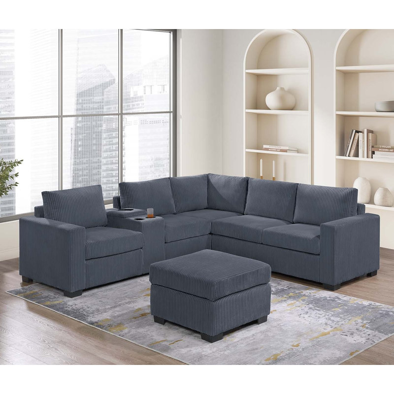 Ensemble modulaire large en velours côtelé, Velours côtelé gris foncé