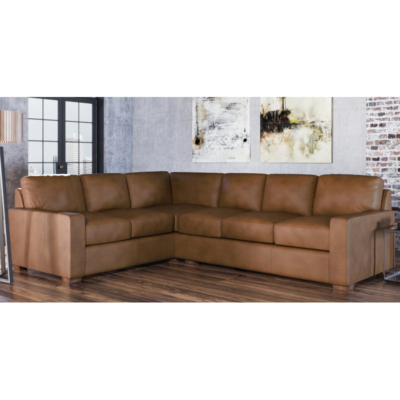 Albirdia Upholstered L-Shaped Sectional, Espresso Genuine Leather, Right Facing
