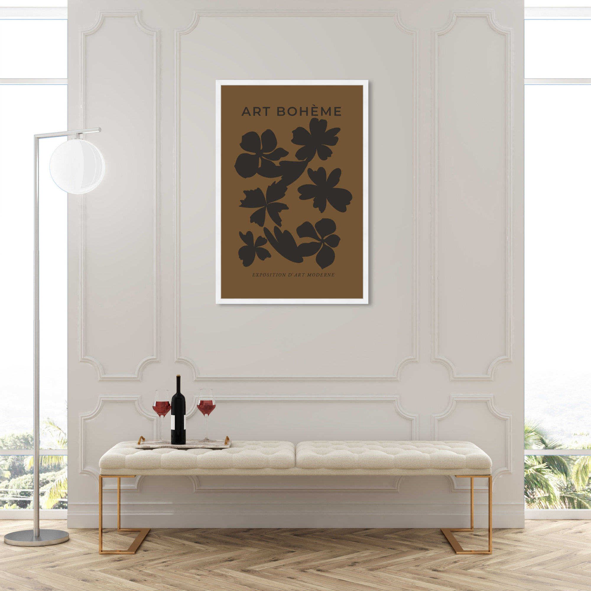 Minimal Black And Brown Floral Pattern by Oliver Gal, 47" H x 32" W, White