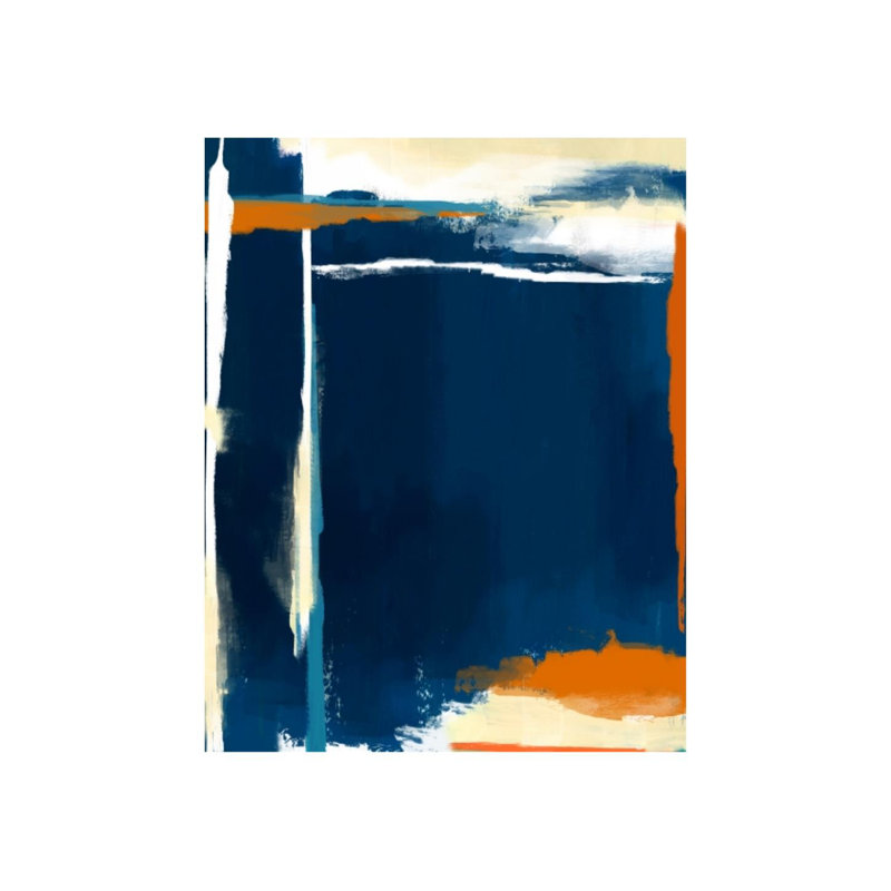 Composition Of Blue And Orange III Painting by Sofia Fox, Glass Coat, 46" H x 36" W x 1.5" D