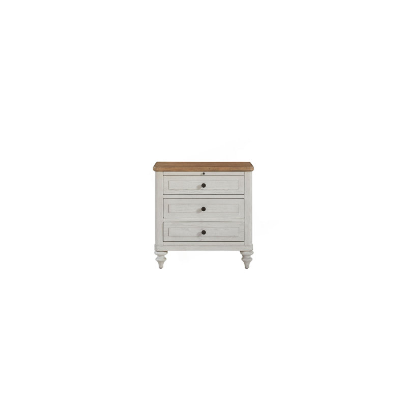 Table de chevet 3 tiroirs avec USB - Ciment et sable