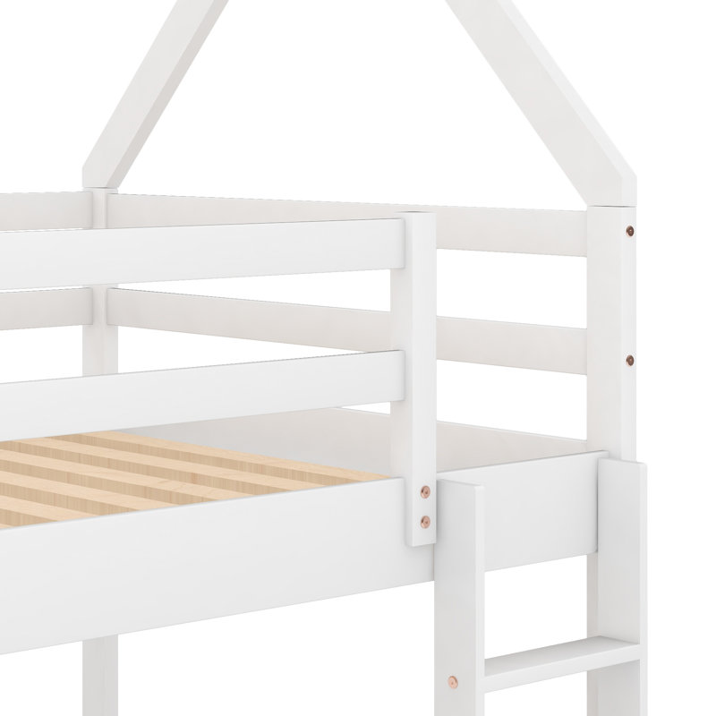 Lit superposé bas, lit maison avec échelle, Blanc