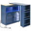 Îlot de cuisine roulant avec rangement, DEL bleu marine, lumières d'armoire sur roulettes, prises de courant, porte en verre cannelé, bleu-121076839