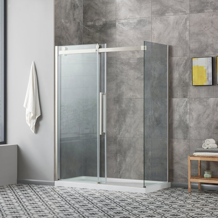 Bel Soft-Close Stainless Steel 3-Piece 32-In X 60-In X 81-In Base/Door Rectangular Corner Shower Kit (Left Or Right Drain)