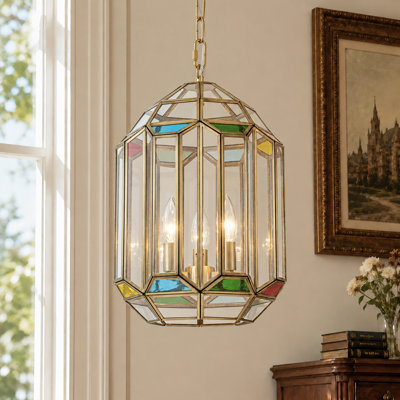 Luminaire suspendu lanterne en verre 3 lumières