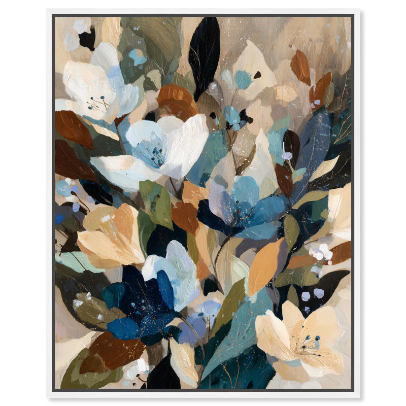 Impression sur toile Tealblue floral II par Art Remedy, H 30 po x l 36 po, Cadre doré