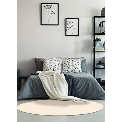 Tapis ivoire rond en laine de conception unique 3 pi 11 po x 3 pi 11 po One-of-a-Kind