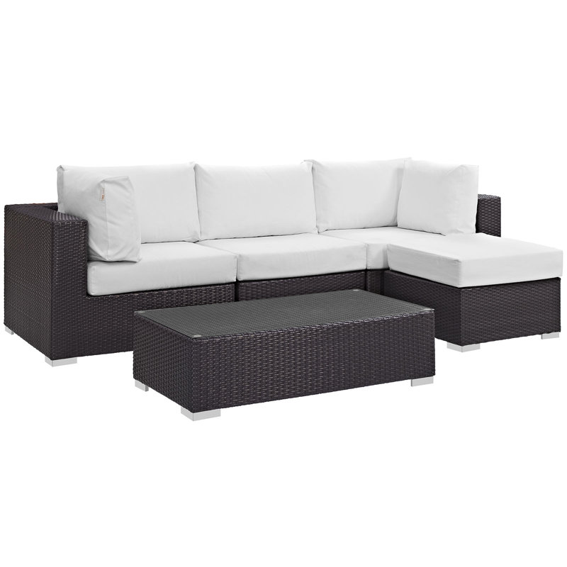 Ensemble de conversation modulaire en rotin 5 pièces avec coussins Convene, Blanc