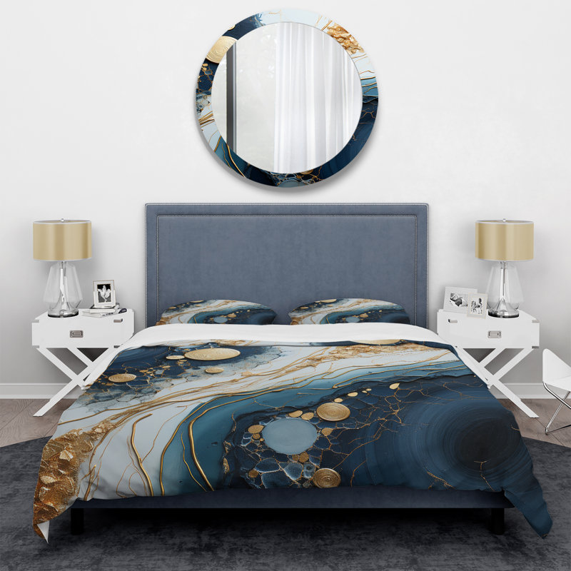 Ensemble de housse de couette or et bleu, Housse de couette pour très grand lit et 2 très 