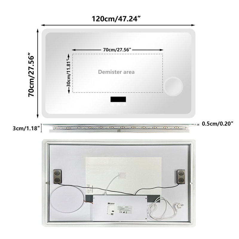 Rectangle Bluetooth Led Mirror With 3X Magnifing, 120 cm H x 70 cm W