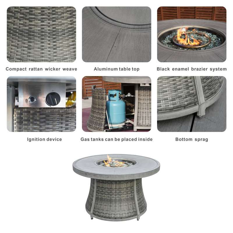 Round Aluminum Propane Smokeless Fire Pit Table with Hidden Fuel Tank, Gray